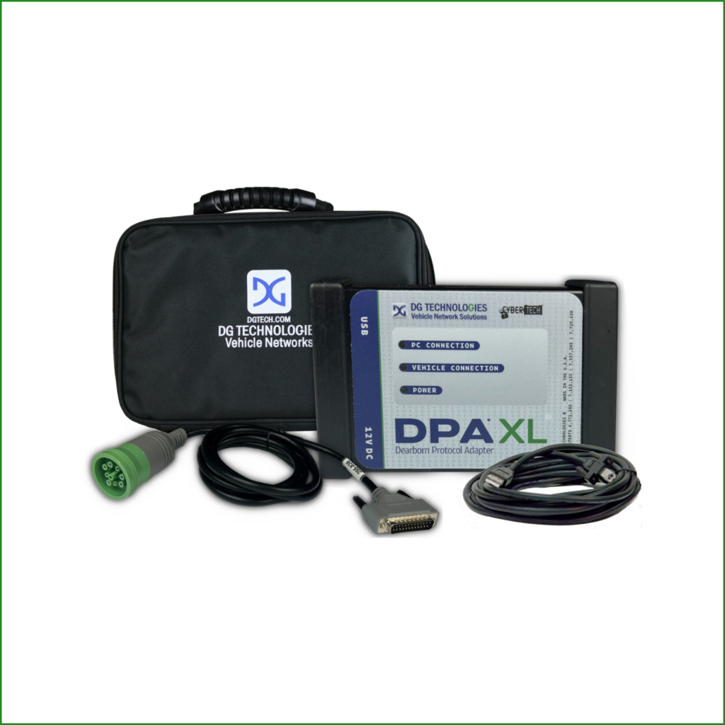 DG Technologies DPA XL Kit heavy-duty diagnostic tool with 9-pin Deutsch cable and carrying case.
