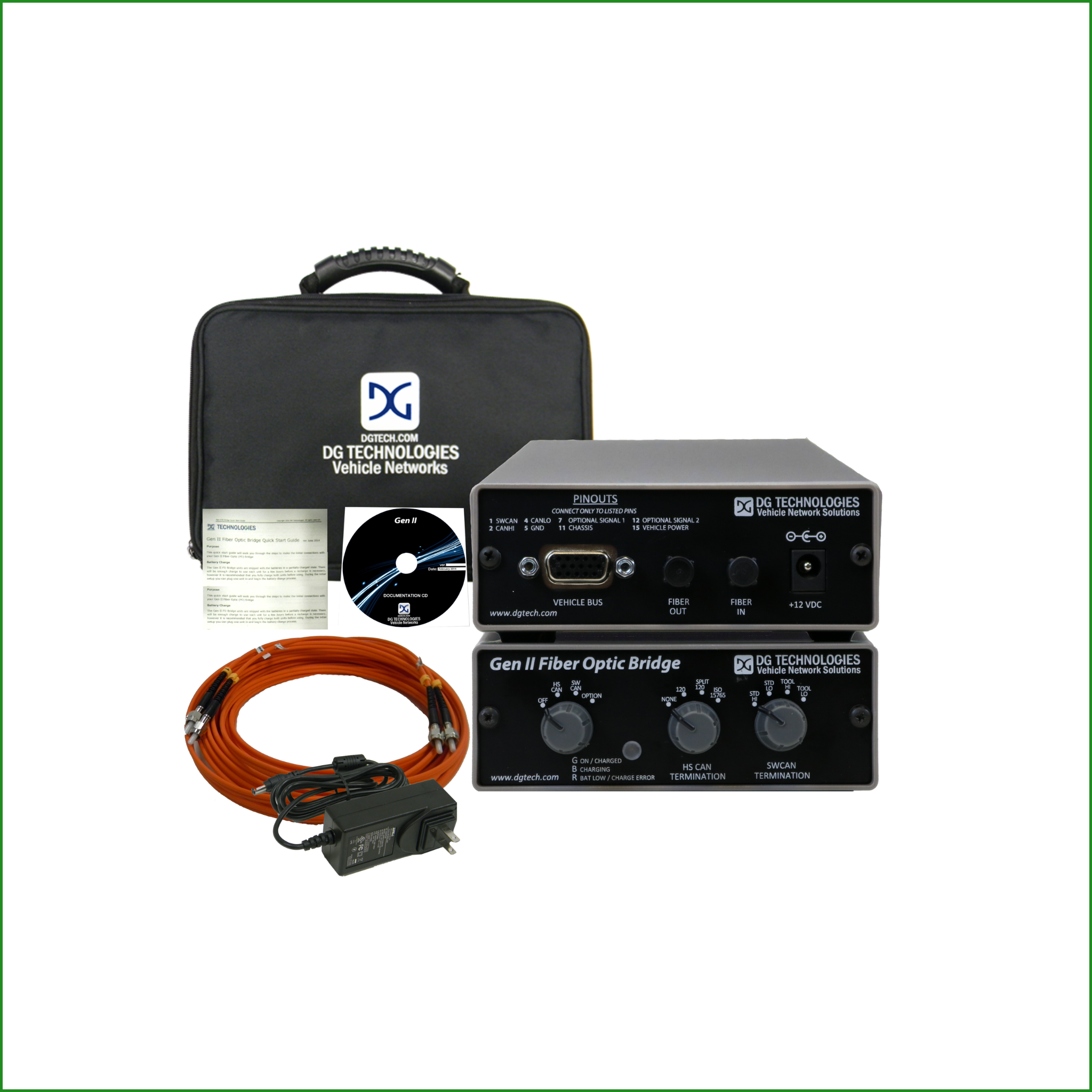 DG Technologies GENII CAN FOB CAN-to-fiber-optic bridge module for high-immunity EMC chamber testing.