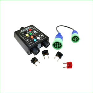 DG Technologies J1939 and OBD-II Breakout Box with 16 banana plug test points and J1962 extension cable.