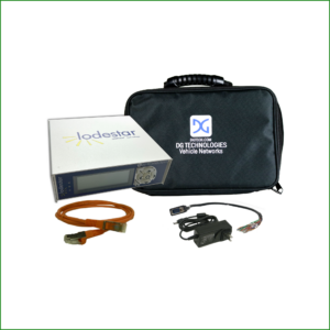DG Technologies Lodestar multi-channel CAN and CAN FD vehicle network design tool featuring an integrated onboard LCD screen for direct data monitoring without a connected PC.
